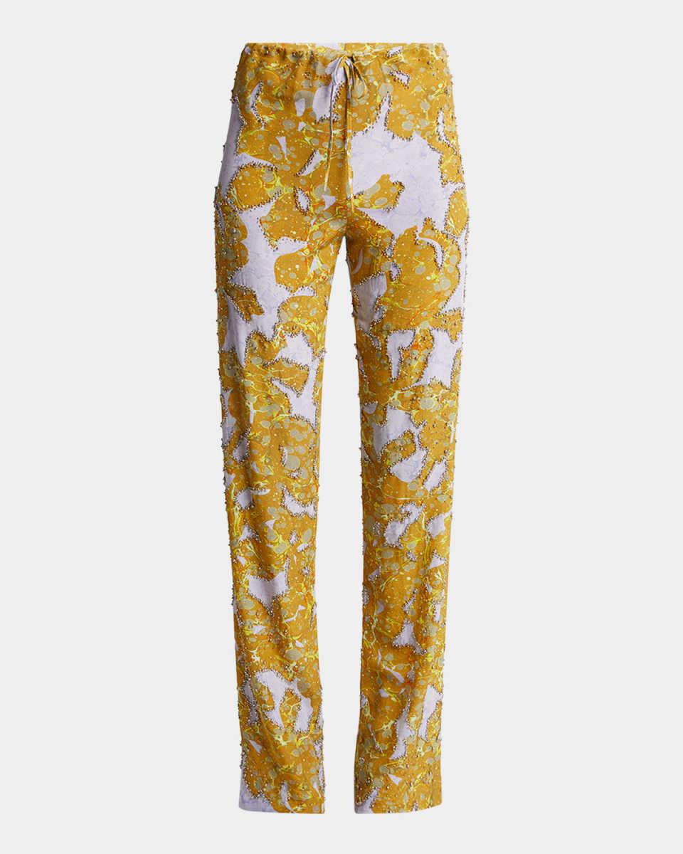 Pachas Beaded Straight-Leg Pull-On Pants